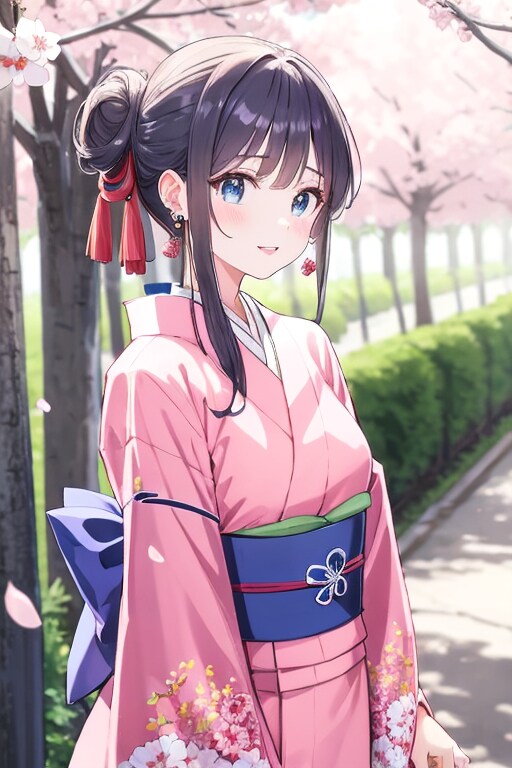 和装女子　花見