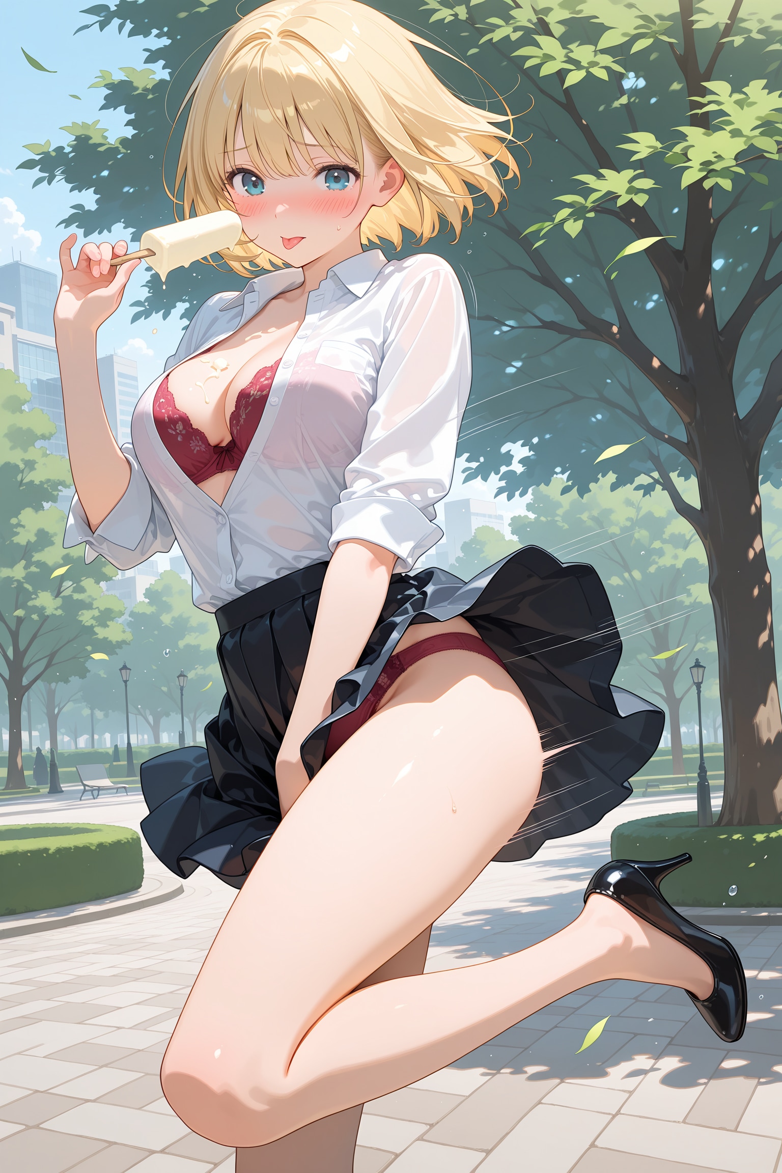 強風の中、アイスを食べるOLちゃん