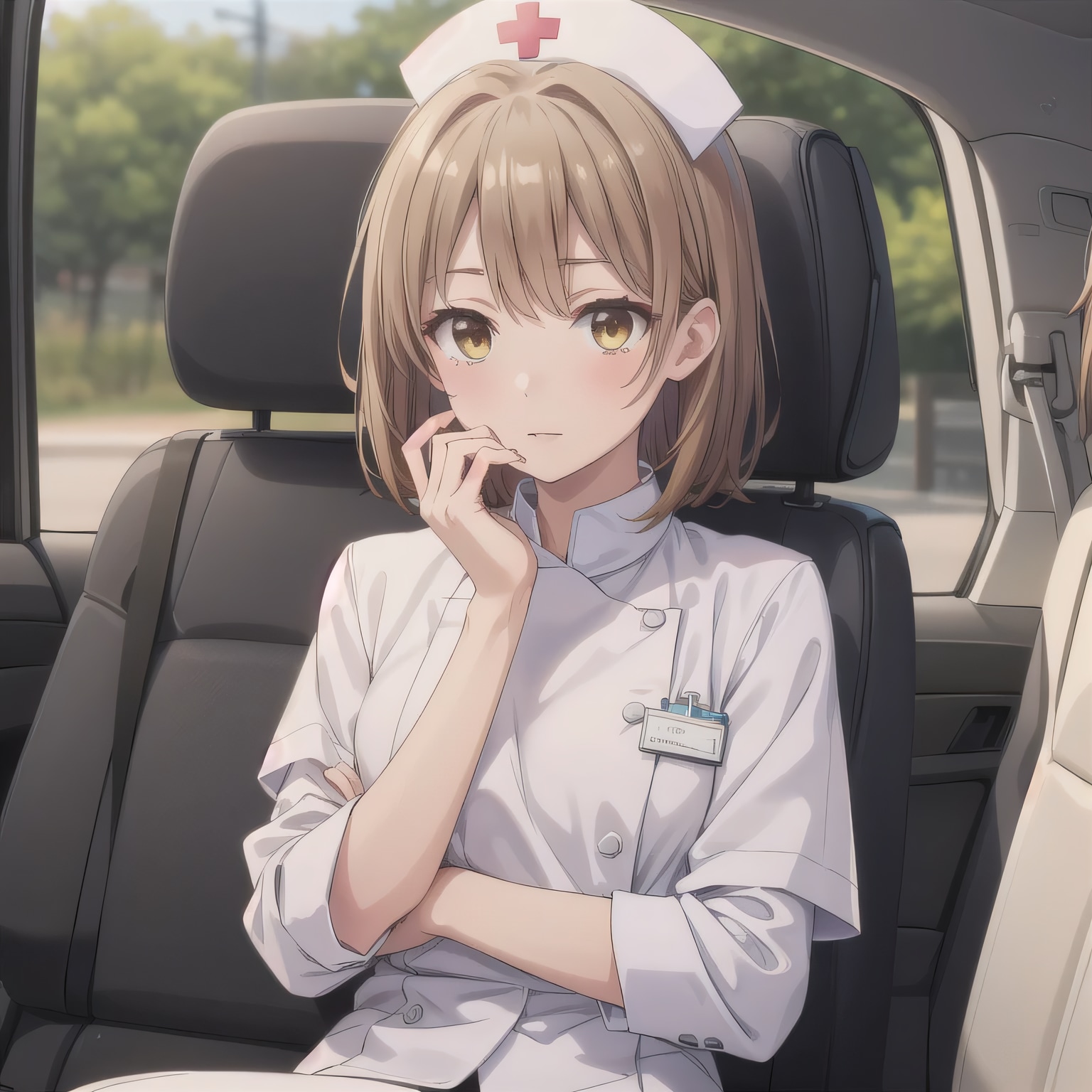 茶髪ボブで車内の少女６ | の人気AIイラスト・グラビア