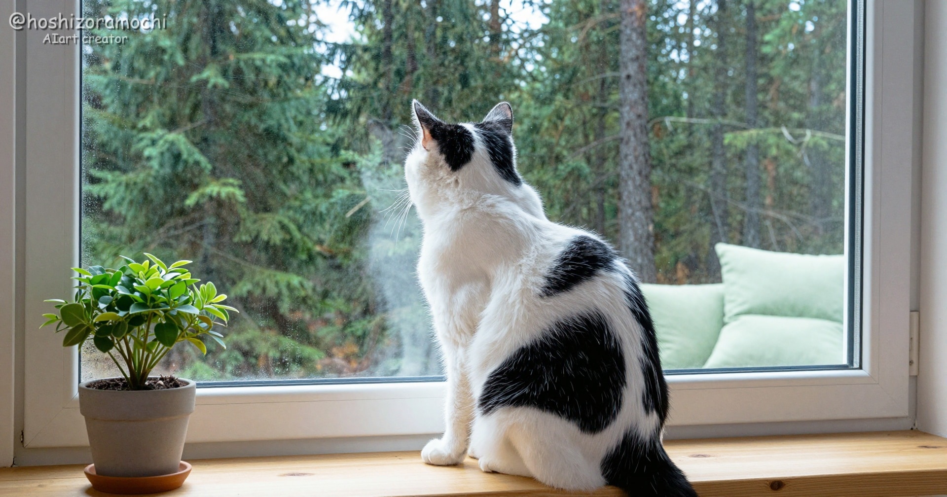 窓辺で外を見るネコちゃん🐱