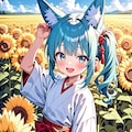 ひまわりを見に来た狐巫女さん 6枚目