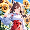 ひまわりを見に来た狐巫女さん 4枚目