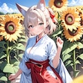 ひまわりを見に来た狐巫女さん 11枚目