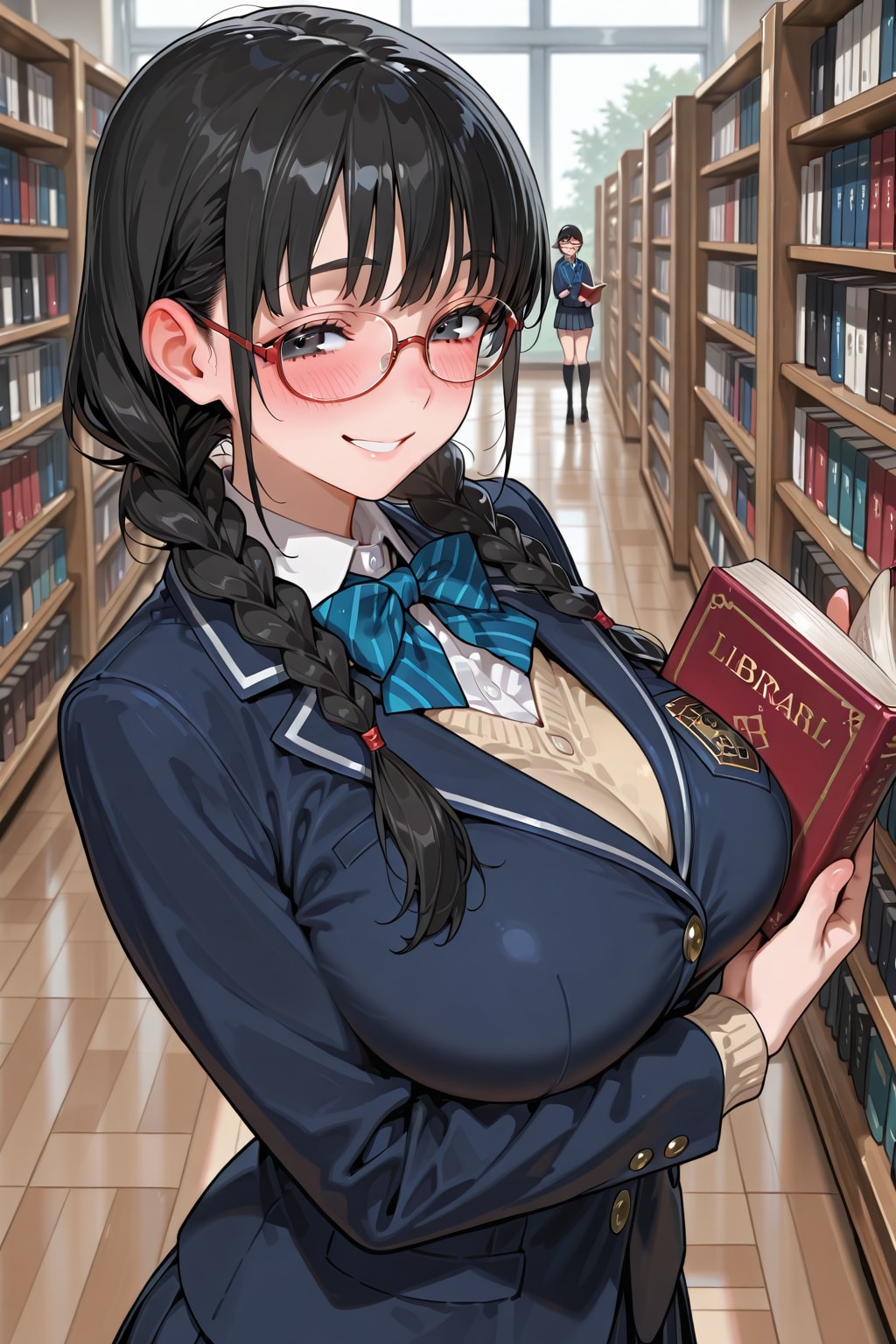 図書室とメガネ少女（ECHIDNA） | の人気AIイラスト・グラビア