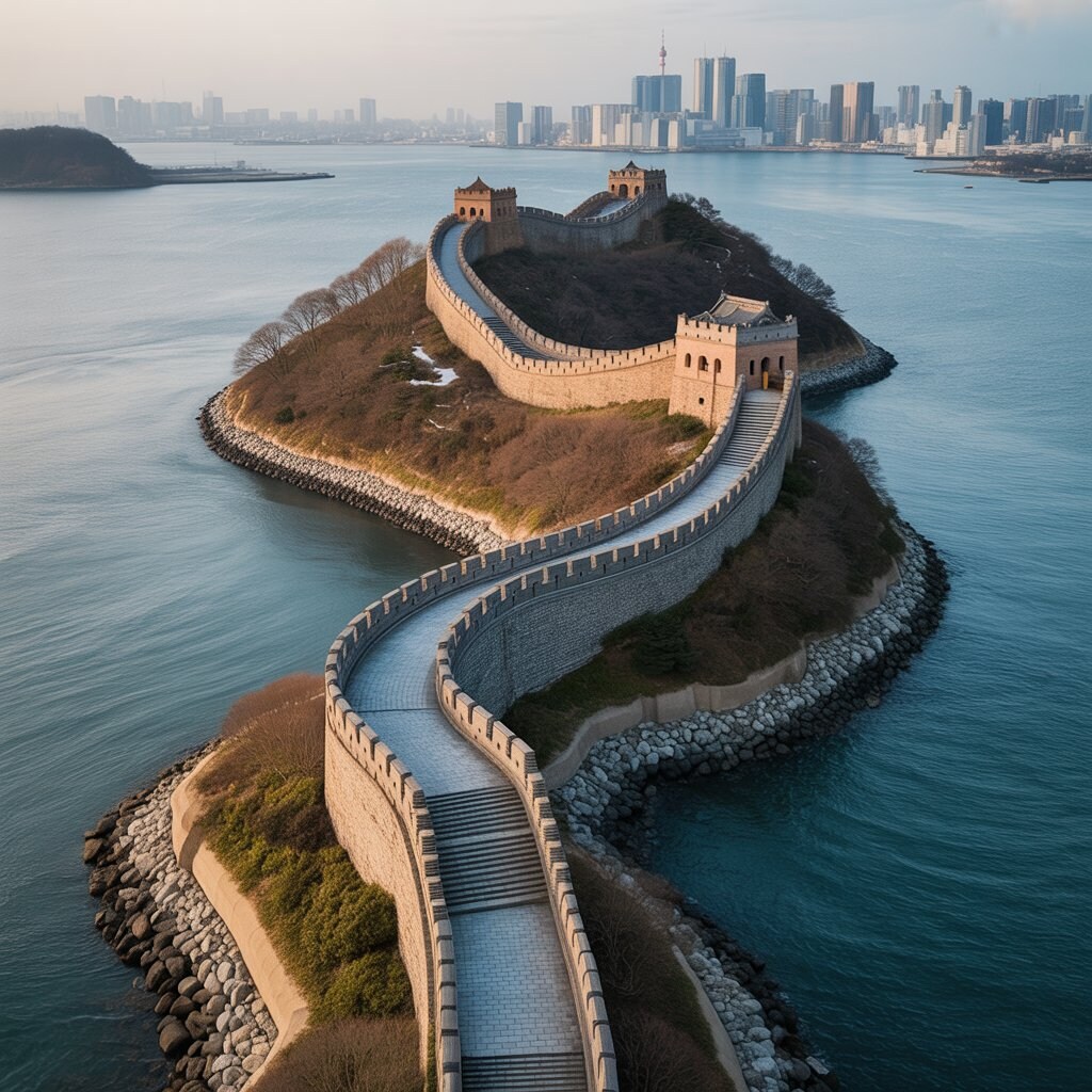万里の長城風の島