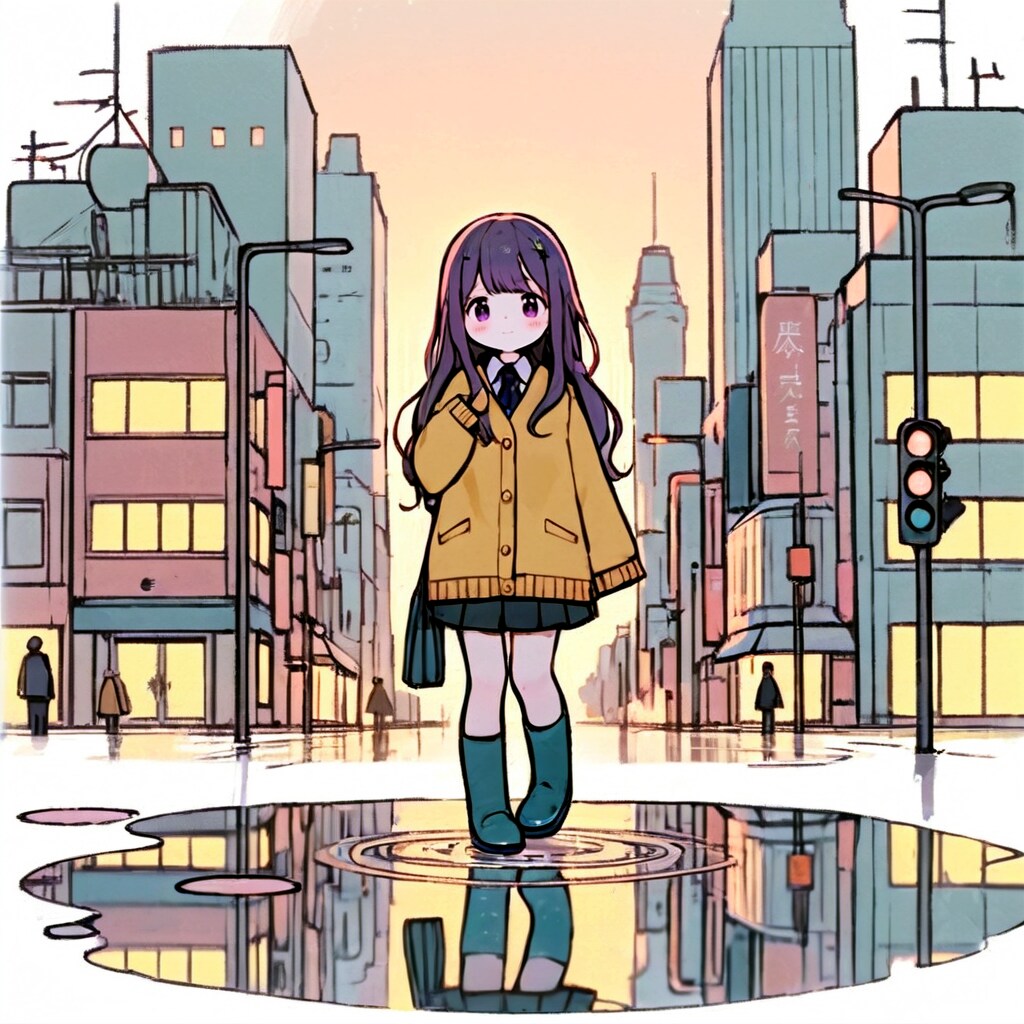 街と水たまり、少女150