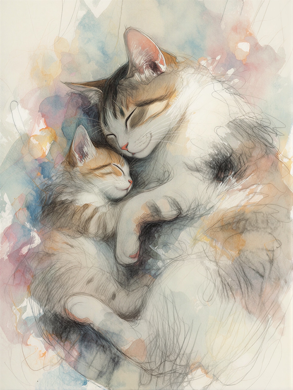 眠る猫の親子