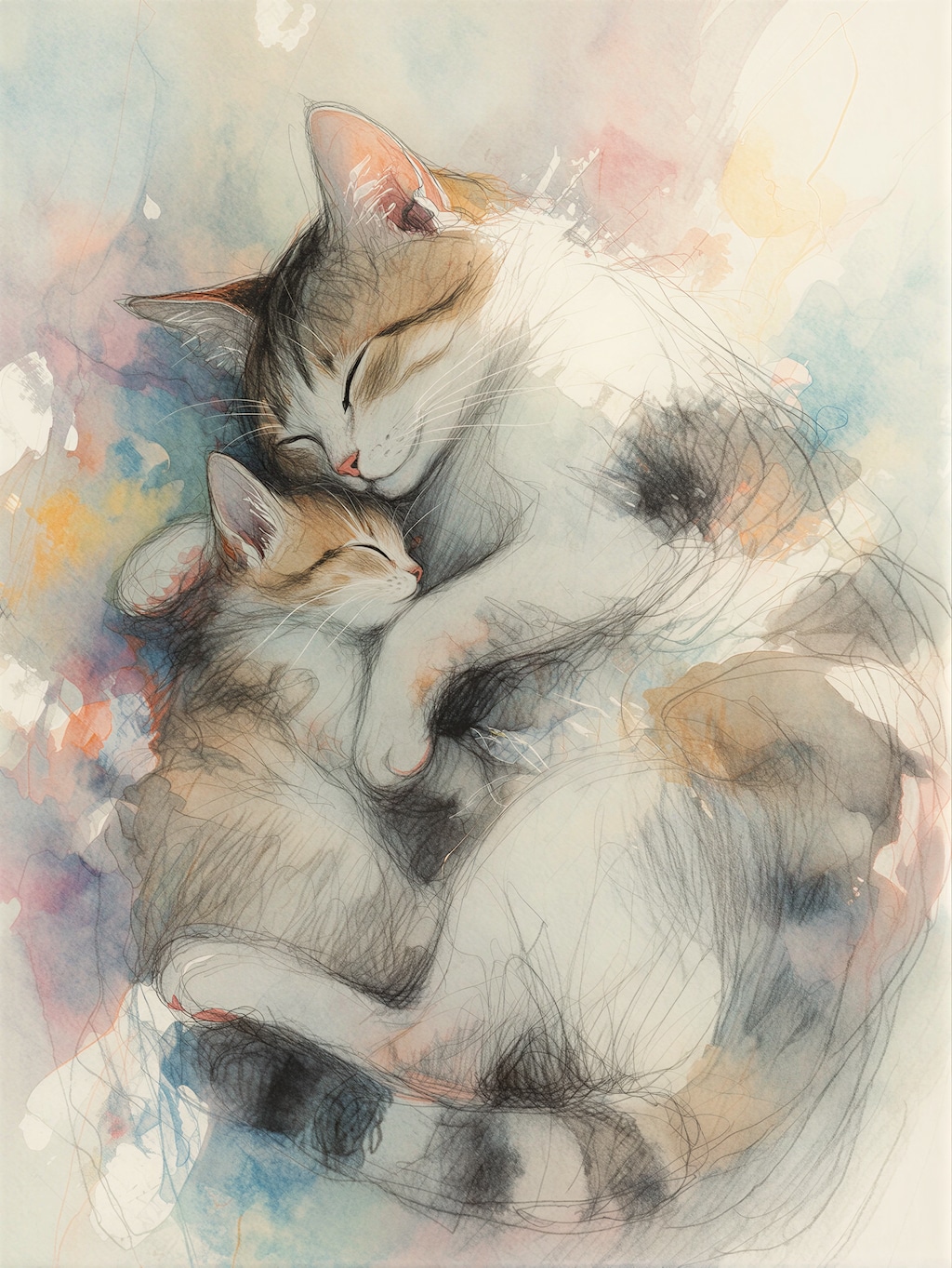 眠る猫の親子