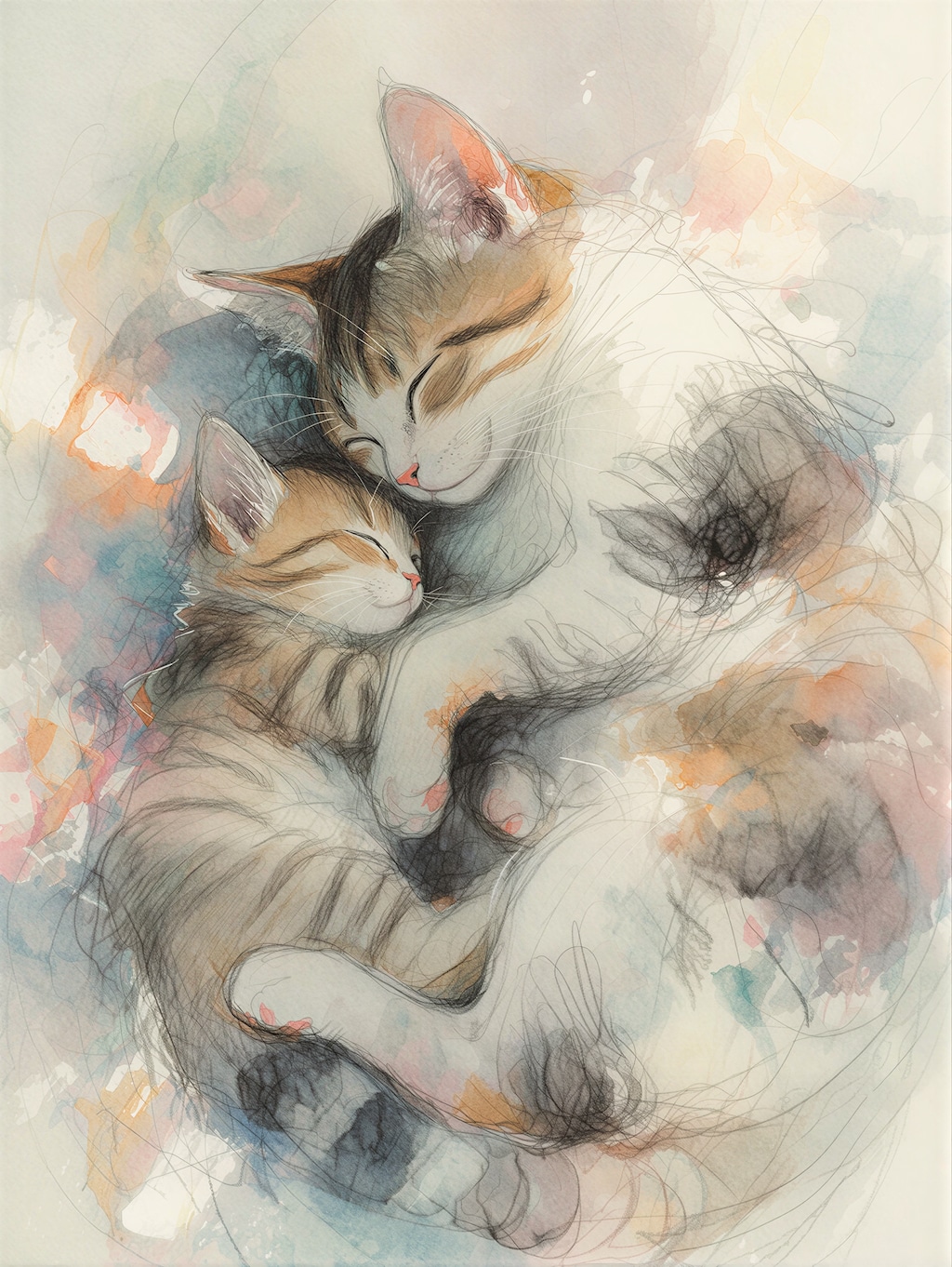 眠る猫の親子