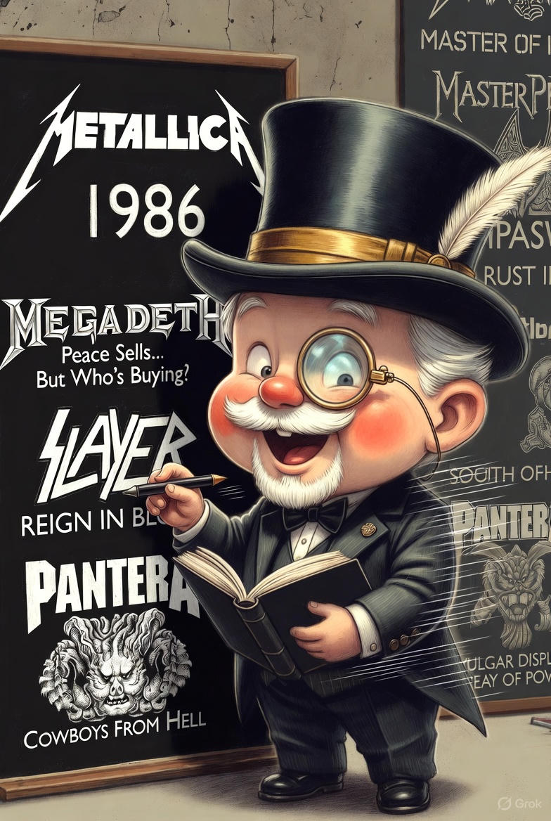 これぞヘビーメタルの黄金時代じゃ！ Big 4の栄光をここに集結させたぞ——Metallicaの『Master of Puppets』と『Kill 'Em All』、Megadethの『Ru | の人気AIイラスト・グラビア