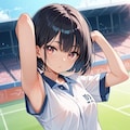 競技場にて、横乳ブルマちゃんの腋見せ 3枚目