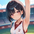 競技場にて、横乳ブルマちゃんの腋見せ 2枚目