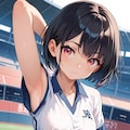 競技場にて、横乳ブルマちゃんの腋見せ 4枚目