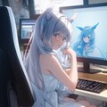PCで作業している青い服の女の子 8枚目