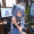 PCで作業している青い服の女の子 6枚目