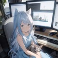 PCで作業している青い服の女の子 10枚目