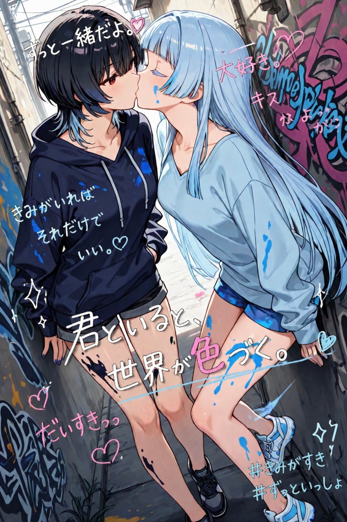 グラフィティと混ざっちゃった二人 | の人気AIイラスト・グラビア
