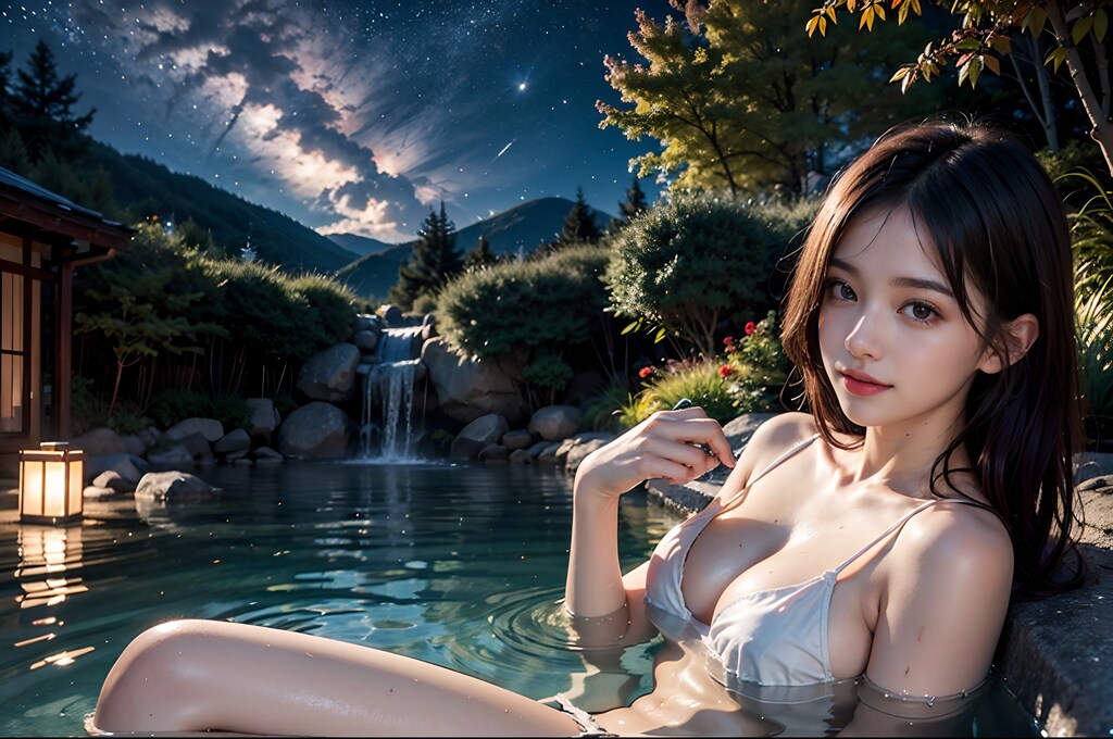 秋の星空と温泉♨