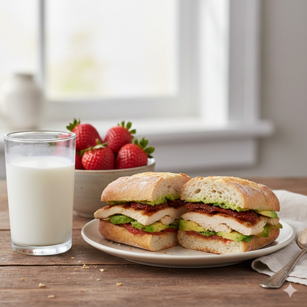 【朝食】サンドイッチ、牛乳、苺 | の人気AIイラスト・グラビア