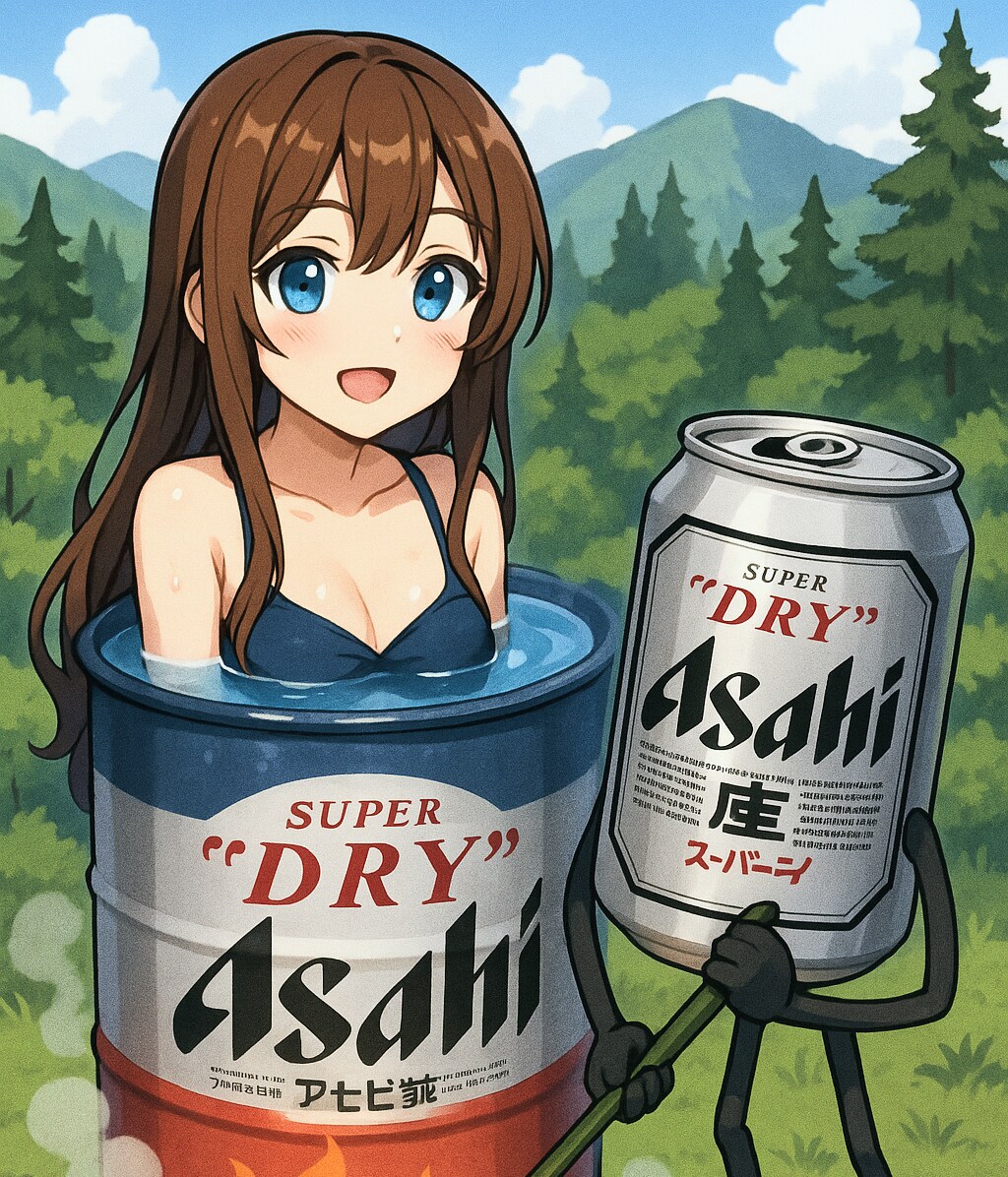 ドラム缶風呂に入る２人