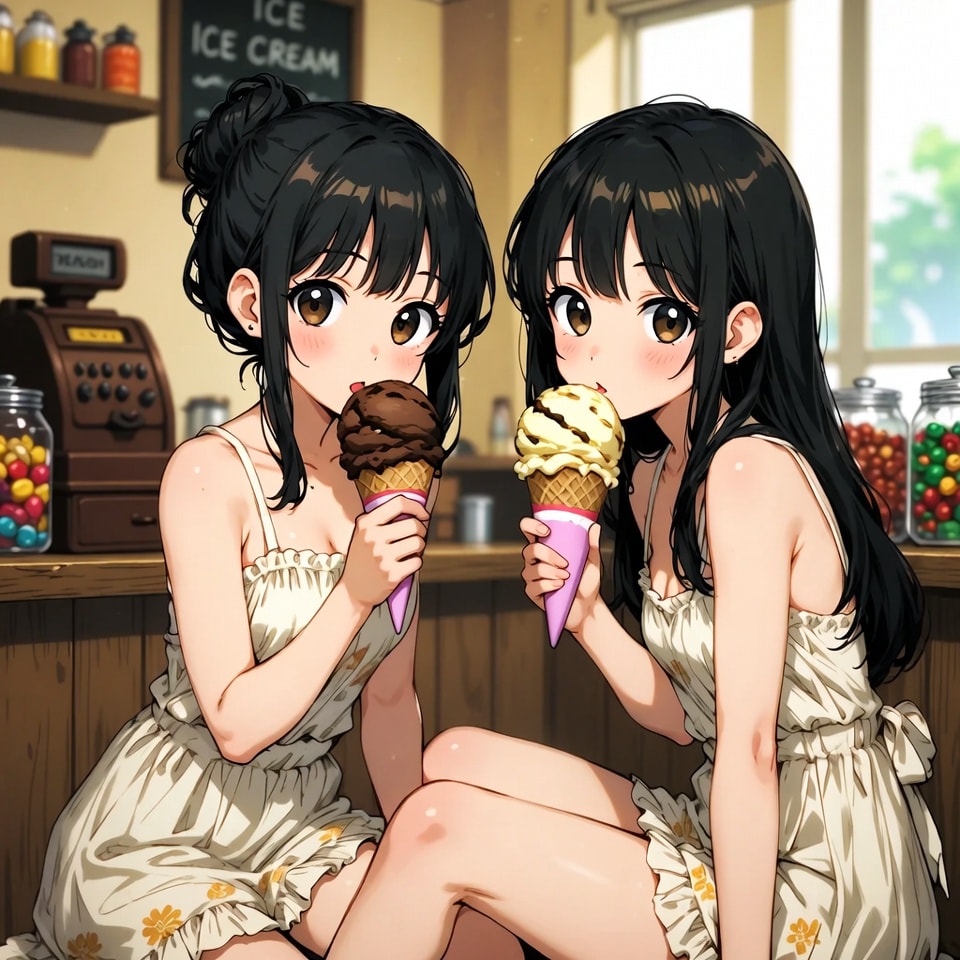 アイスクリームショップの姉妹 | の人気AIイラスト・グラビア