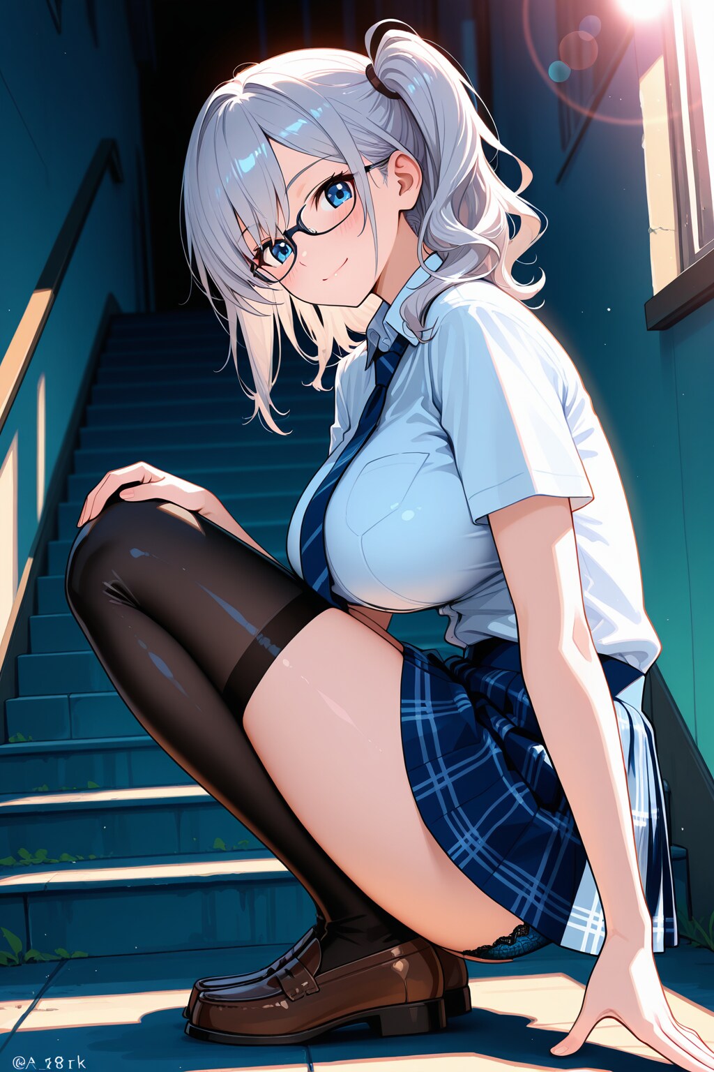 At stairs in school