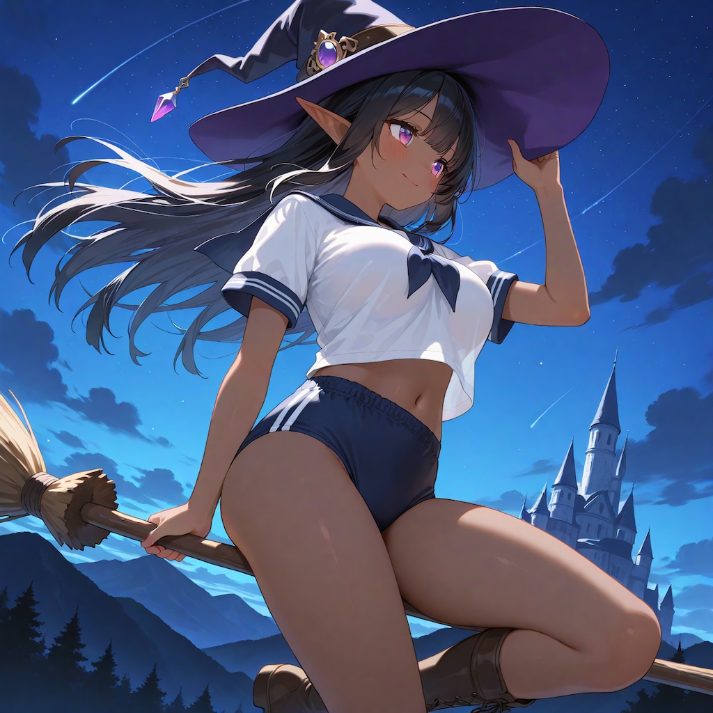 ハロウィンなので箒で飛んでみたセーラーブルマほうつかい