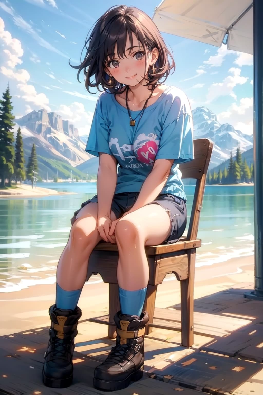 湖畔で椅子に座る女の子 | の人気AIイラスト・グラビア