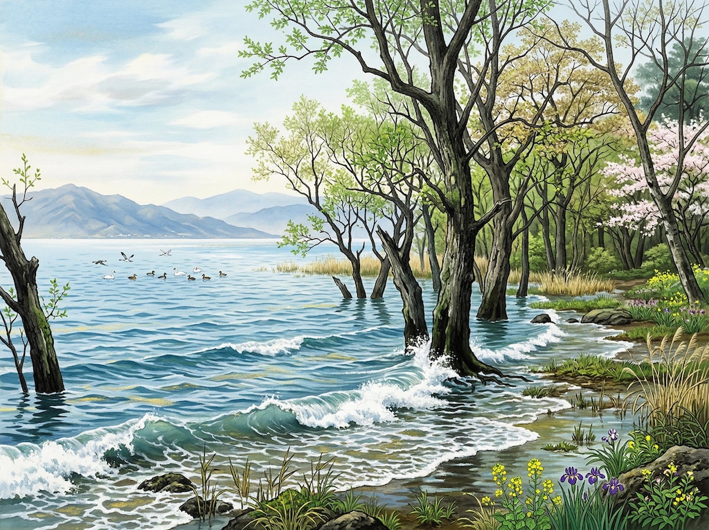 滋賀県高島の湖岸風景