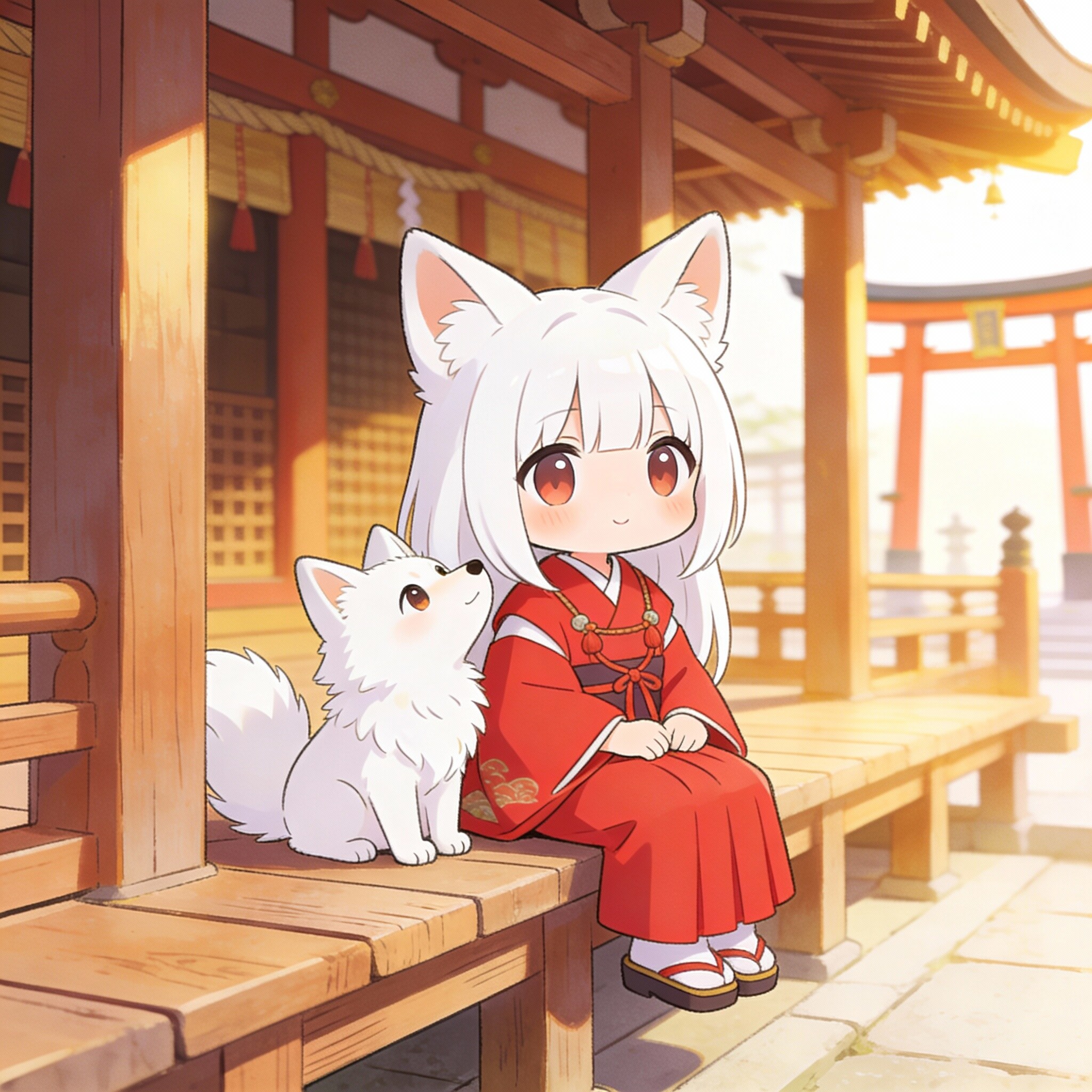 うちキャラシリーズ「白狐巫女さんの日向ぼっこ」 | の人気AIイラスト・グラビア