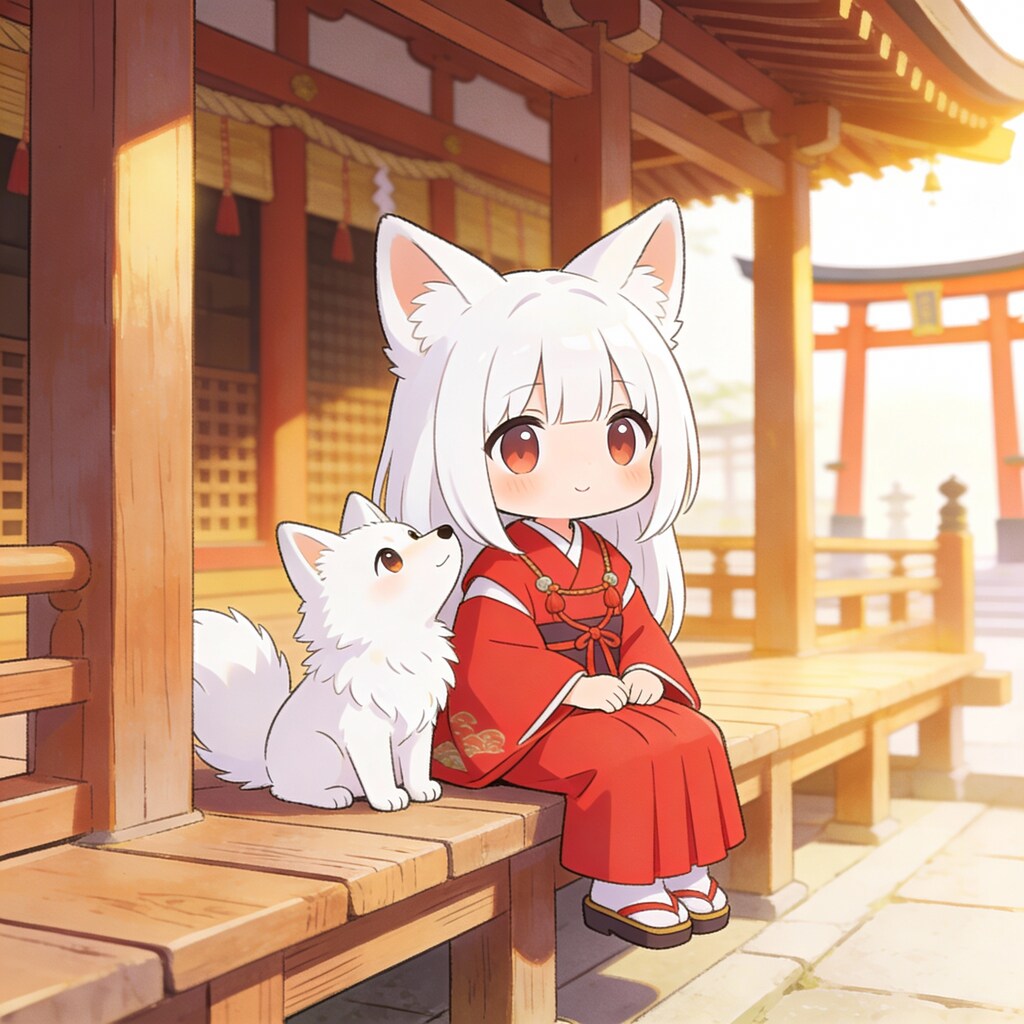 うちキャラシリーズ「白狐巫女さんの日向ぼっこ」