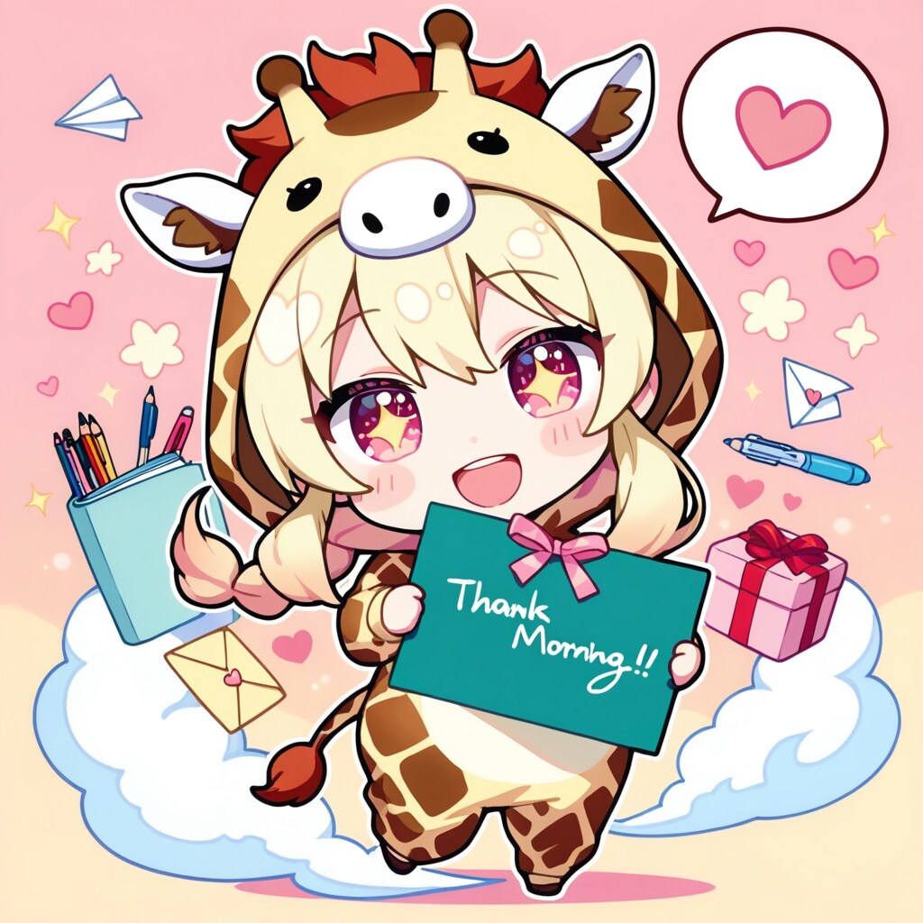 ことばの日のキリン着ぐるみちび子ちゃん | の人気AIイラスト・グラビア