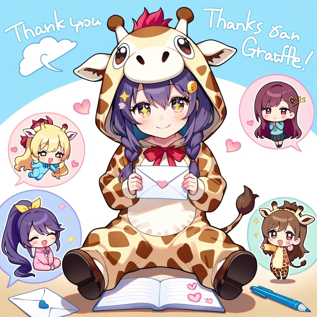 ことばの日のキリン着ぐるみちび子ちゃん