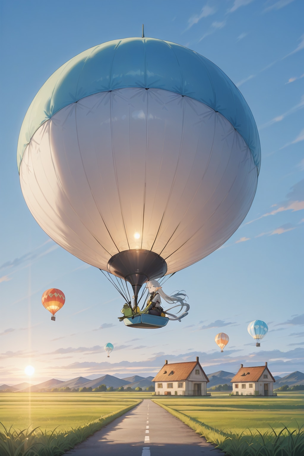 熱気球に乗った銀髪エルフの女の子 | の人気AIイラスト・グラビア