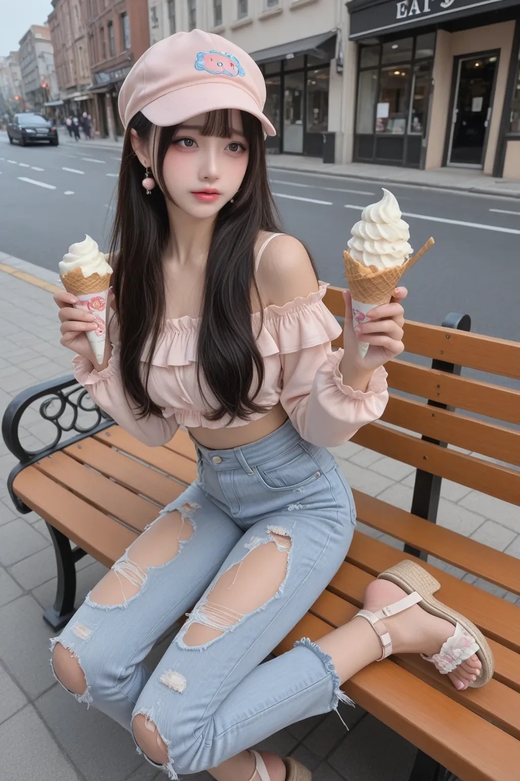 地雷系ちゃんとアイスクリーム《SeaArt》