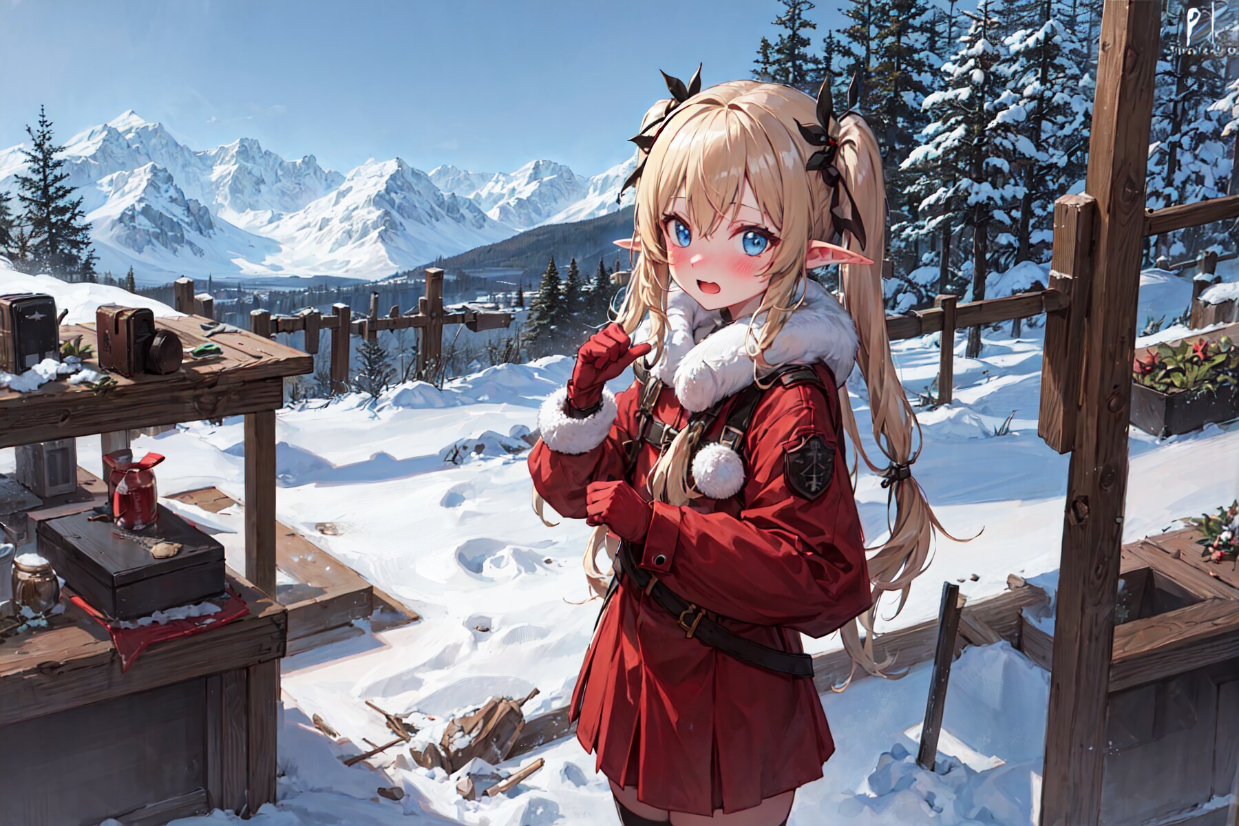 山登りエルフ / elf climbing in winter mountain