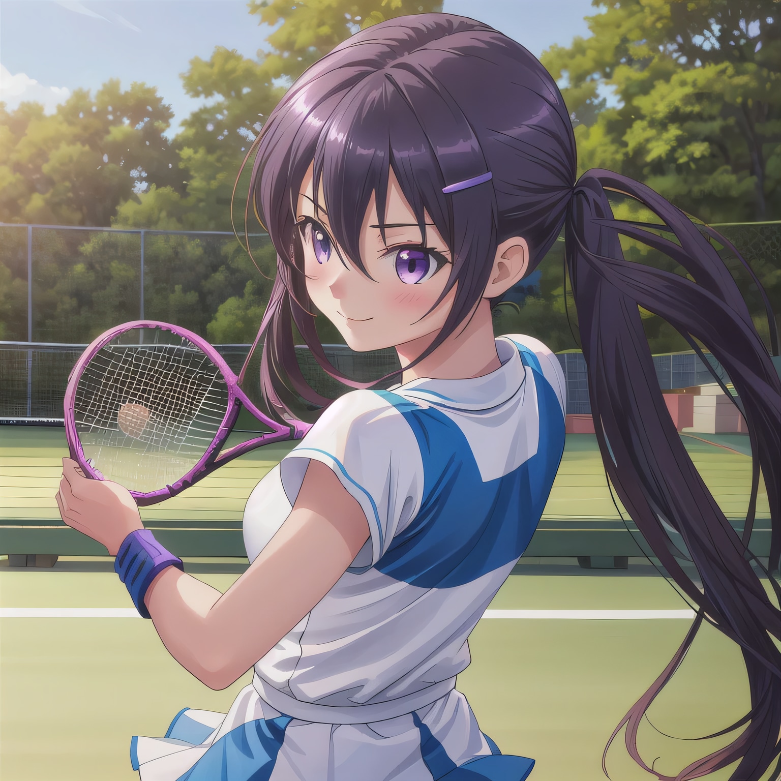 紫髪ロングでテニスウェアの少女８ | の人気AIイラスト・グラビア