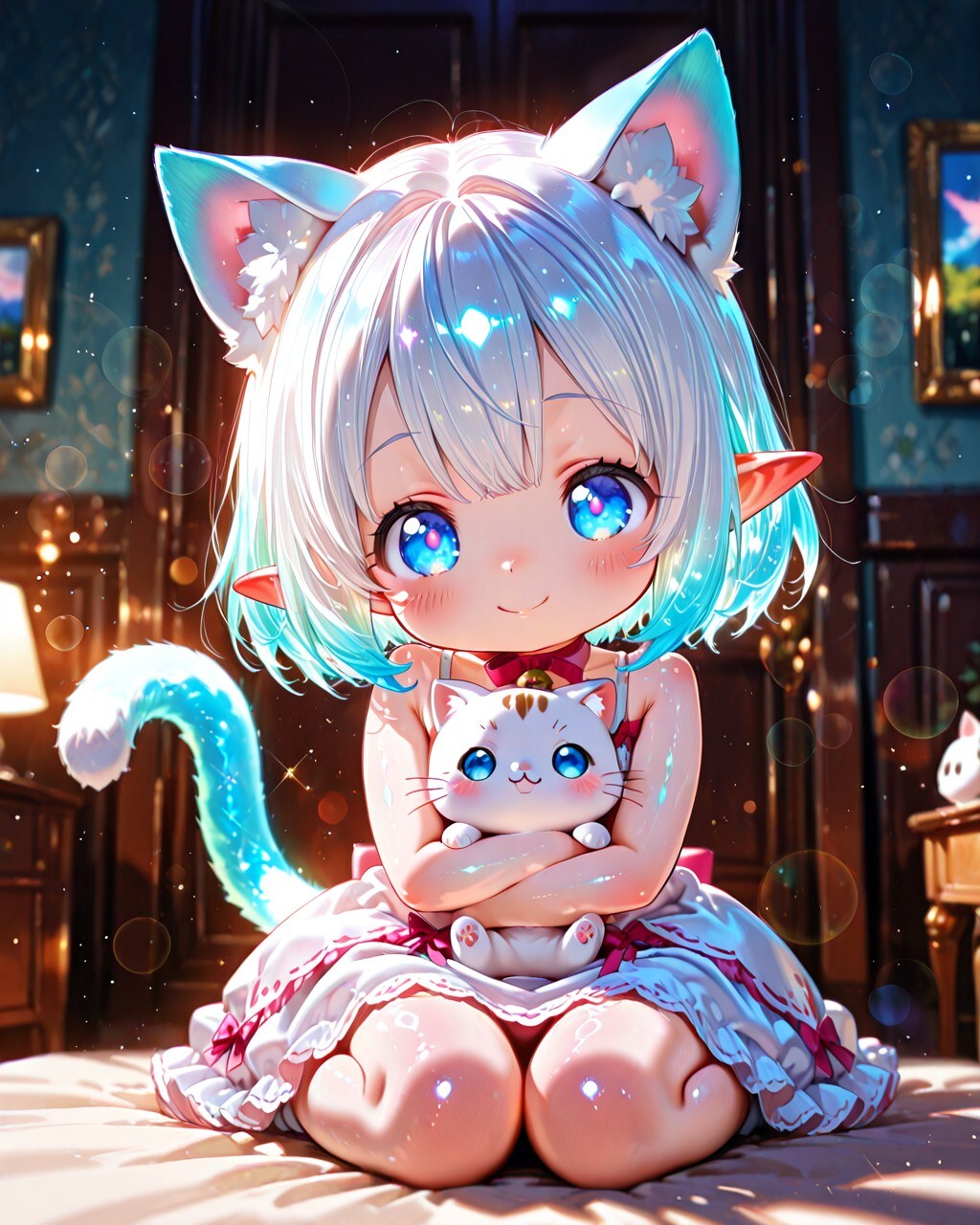 12枚）子猫を抱くケモ耳エルフさん
