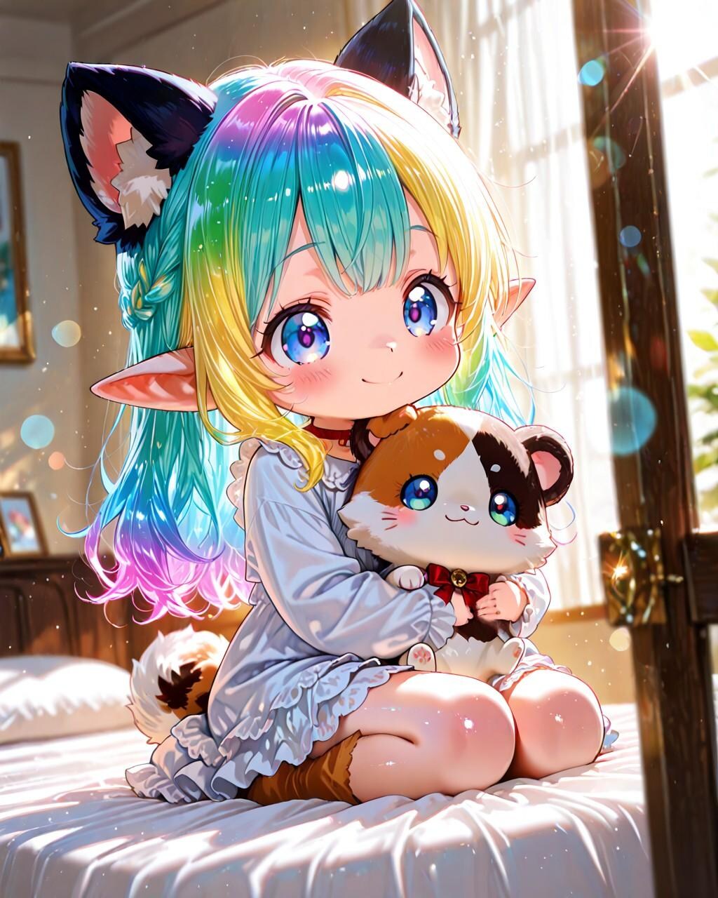 12枚）子猫を抱くケモ耳エルフさん