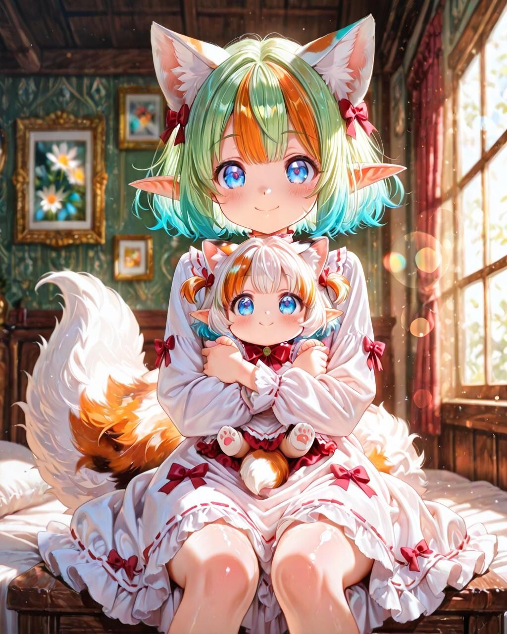 12枚）子猫を抱くケモ耳エルフさん