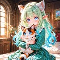 12枚）子猫を抱くケモ耳エルフさん 4枚目