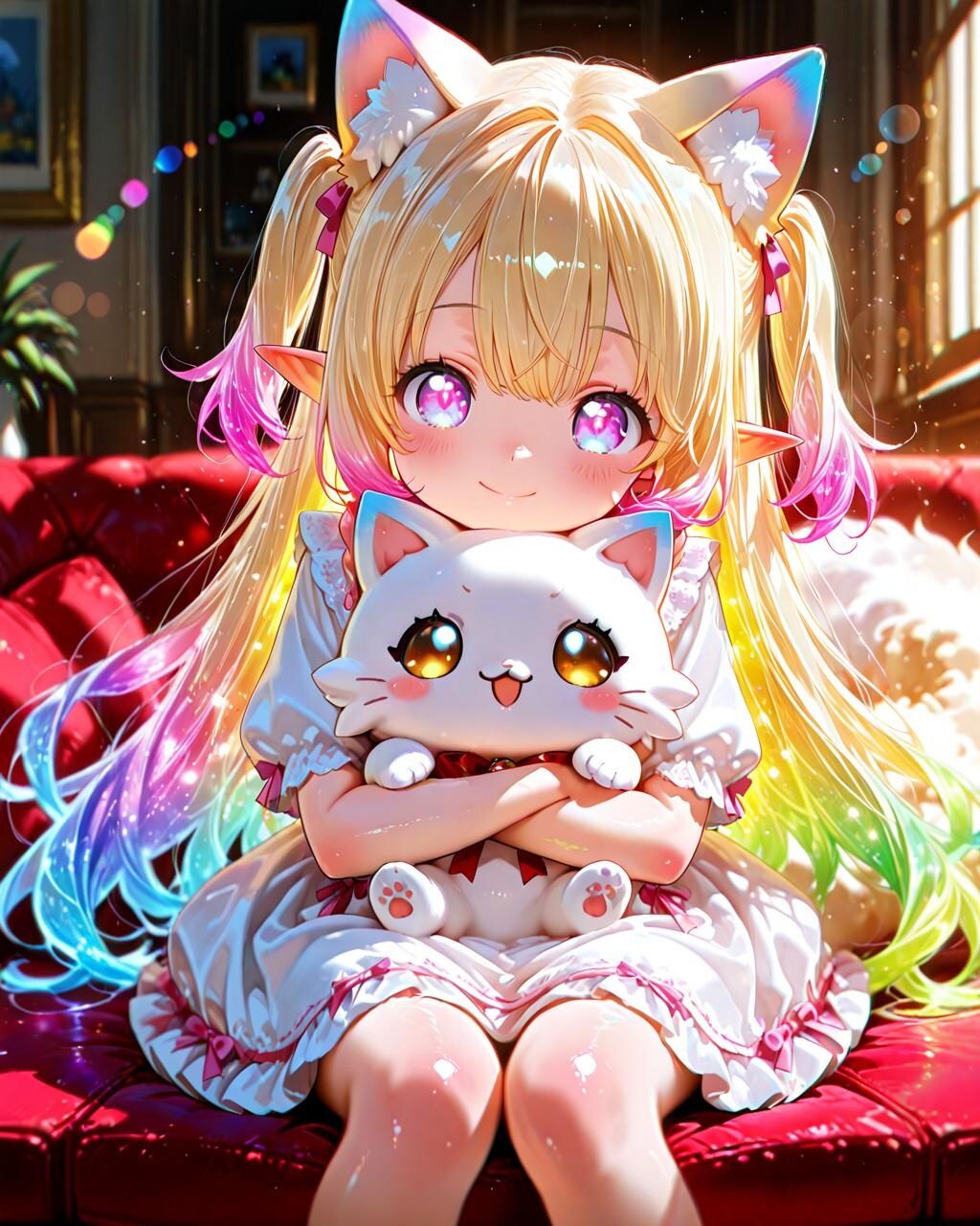 12枚）子猫を抱くケモ耳エルフさん