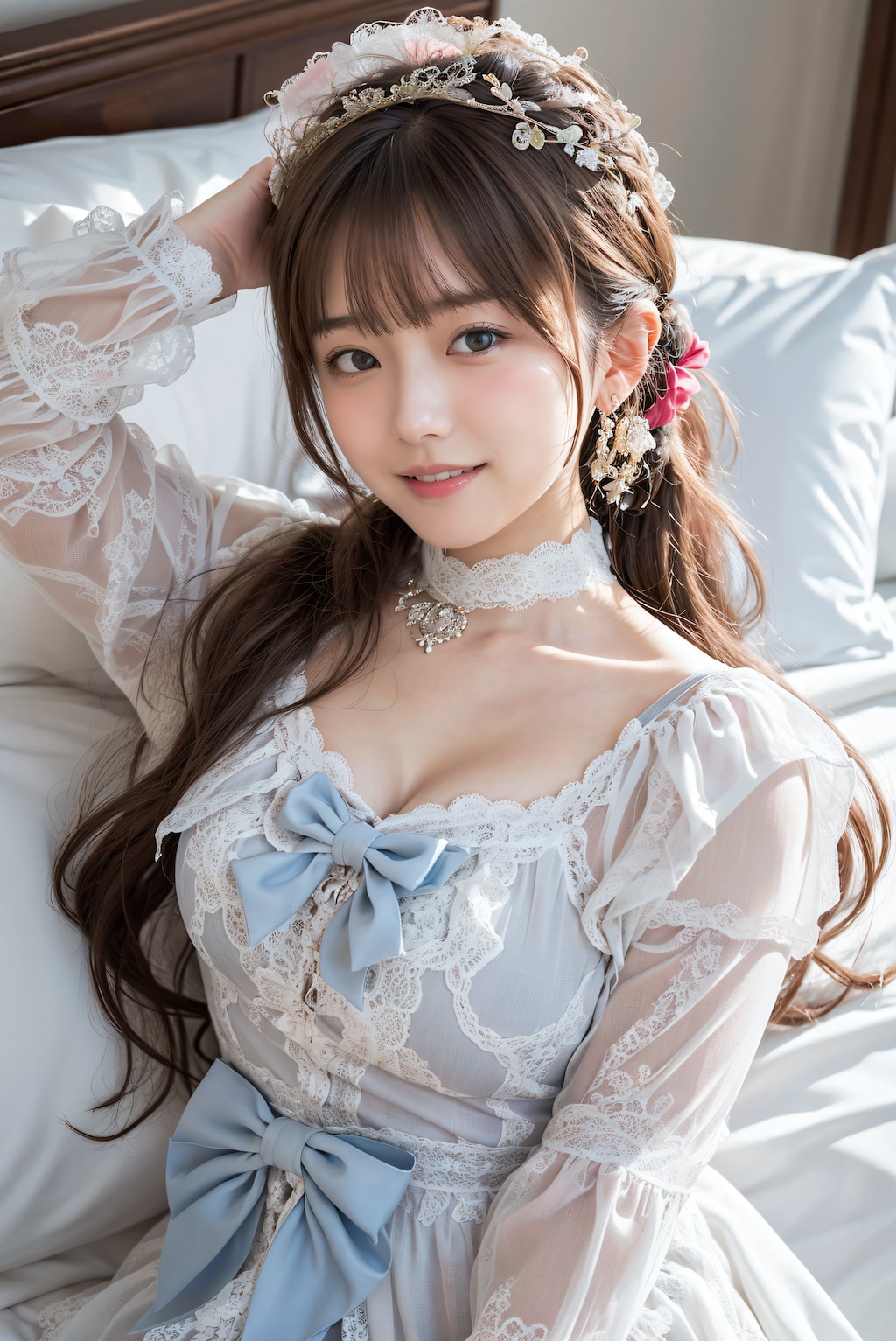 ベッドの上の女性