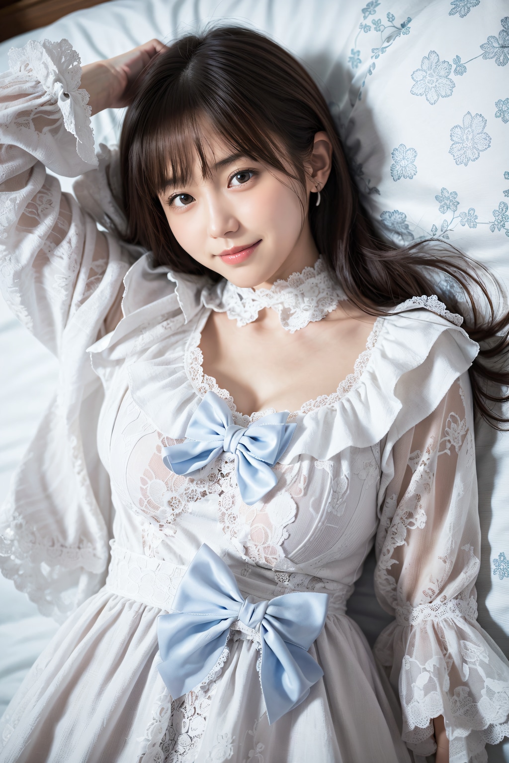 ベッドの上の女性