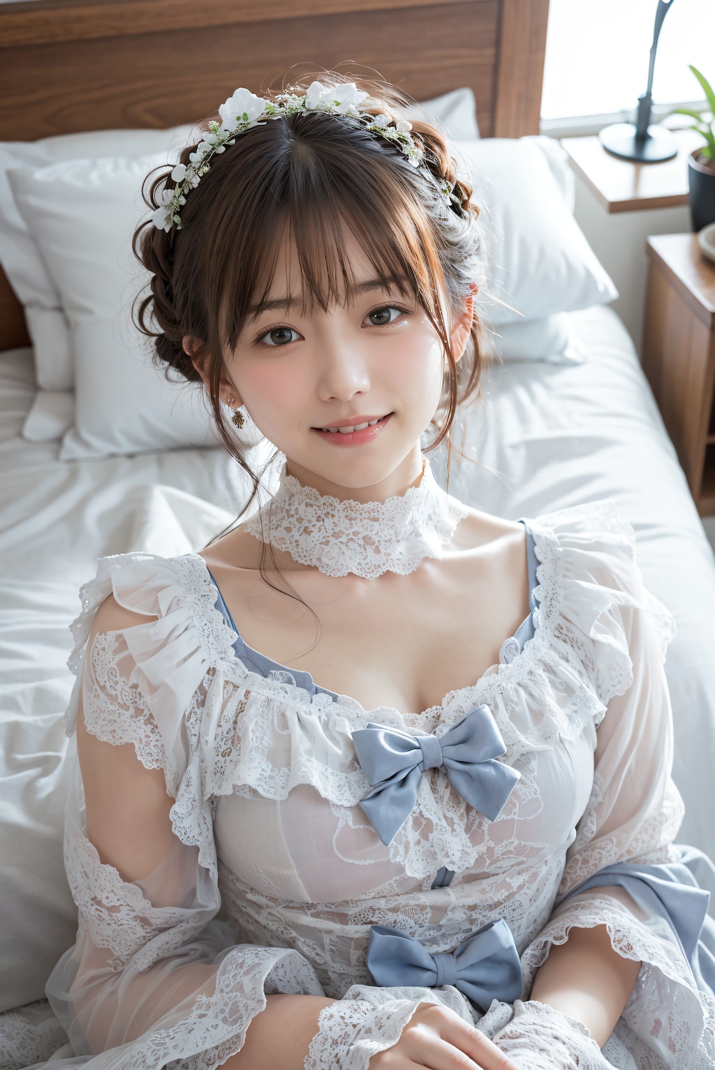 ベッドの上の女性