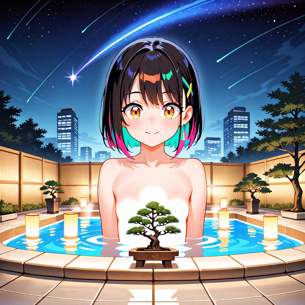 １七夕祭りの夜、天の川を見上げる少女