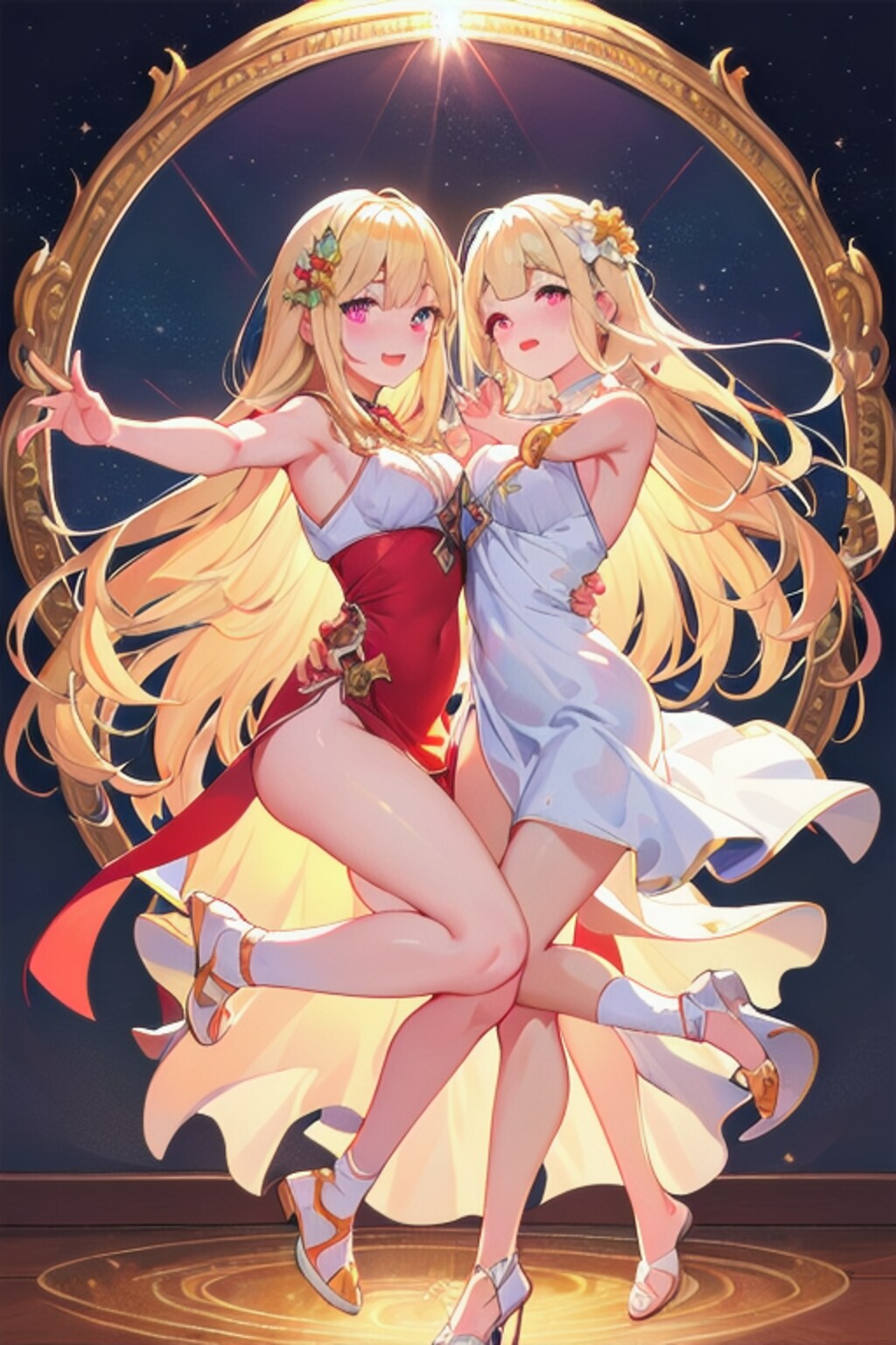 踊りに興じる金色の髪の姉妹