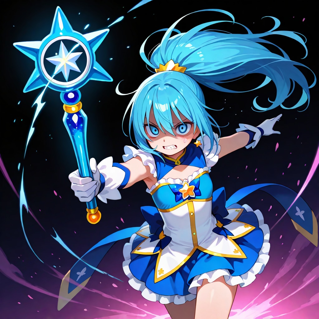 青髪のポニーテールの魔法少女2