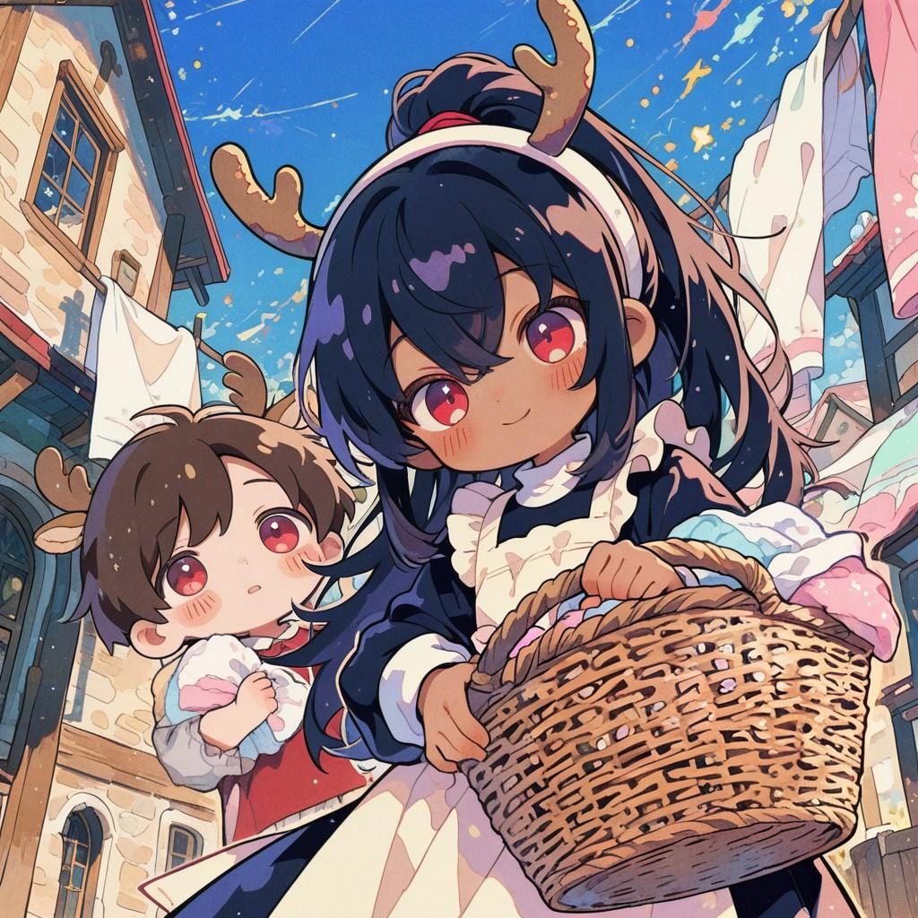 洗濯物を取り込むトナカイさん