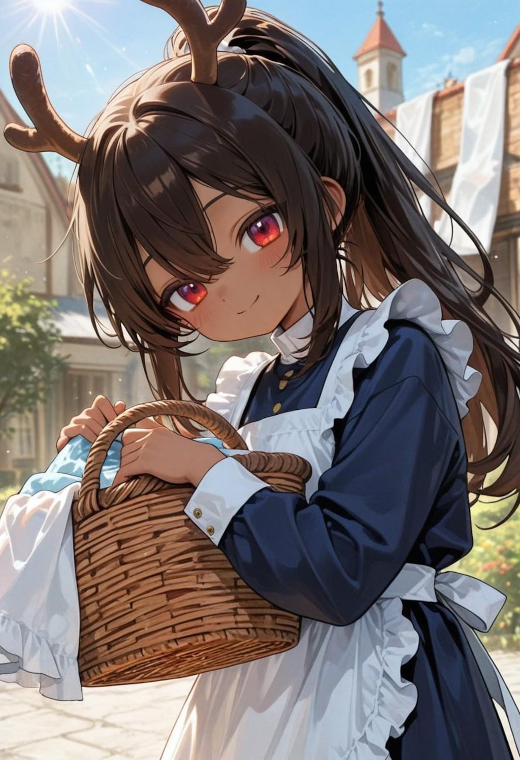 洗濯物を取り込むトナカイさん